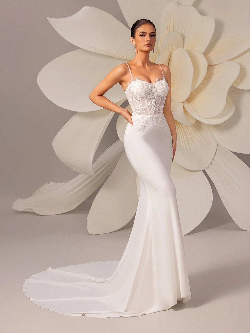 HEARBOBO Elegant New Year Spaghetti Strap Beaded Sequin White Lace Evening Dress Wedding - image 2