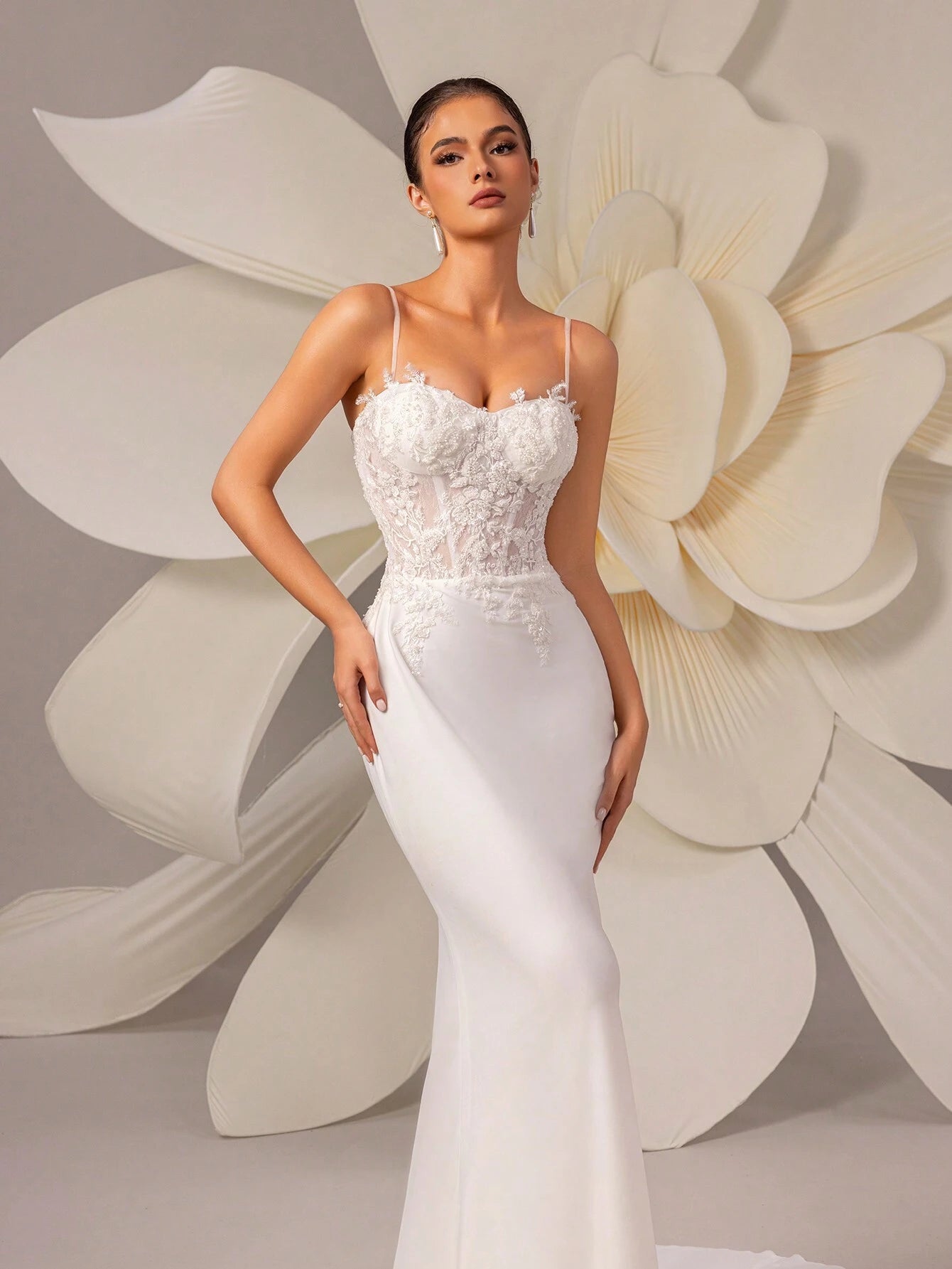 HEARBOBO Elegant New Year Spaghetti Strap Beaded Sequin White Lace Evening Dress Wedding - image 8