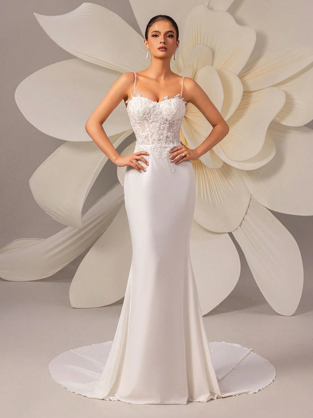 HEARBOBO Elegant New Year Spaghetti Strap Beaded Sequin White Lace Evening Dress Wedding - image 4