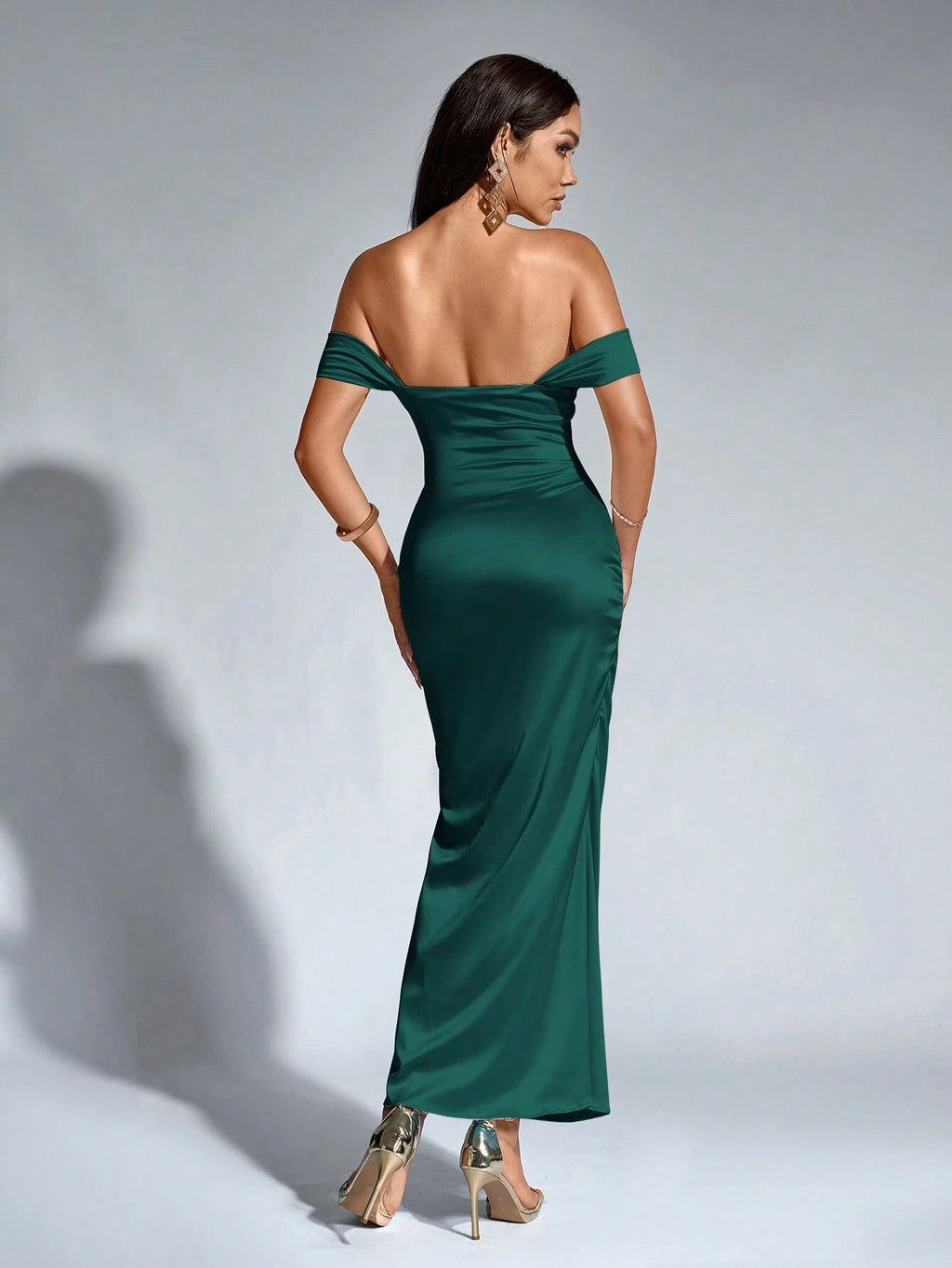 PARTHEA Open Shoulder Ruched Satin Elegant Bridesmaid Dress Wedding - image 12