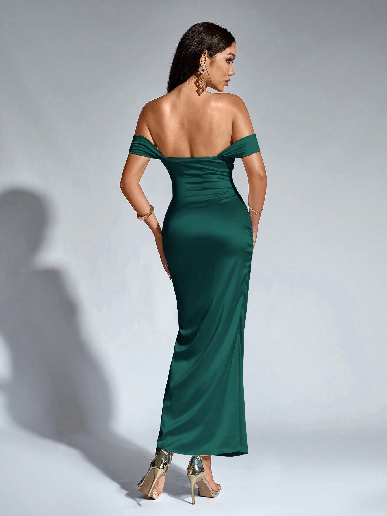 PARTHEA Open Shoulder Ruched Satin Elegant Bridesmaid Dress Wedding - image 12