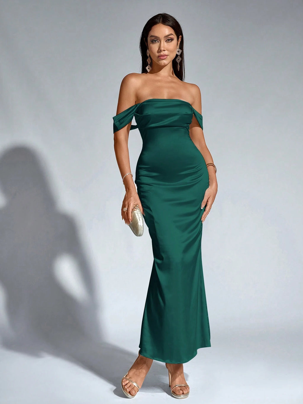 PARTHEA Open Shoulder Ruched Satin Elegant Bridesmaid Dress Wedding - image 13