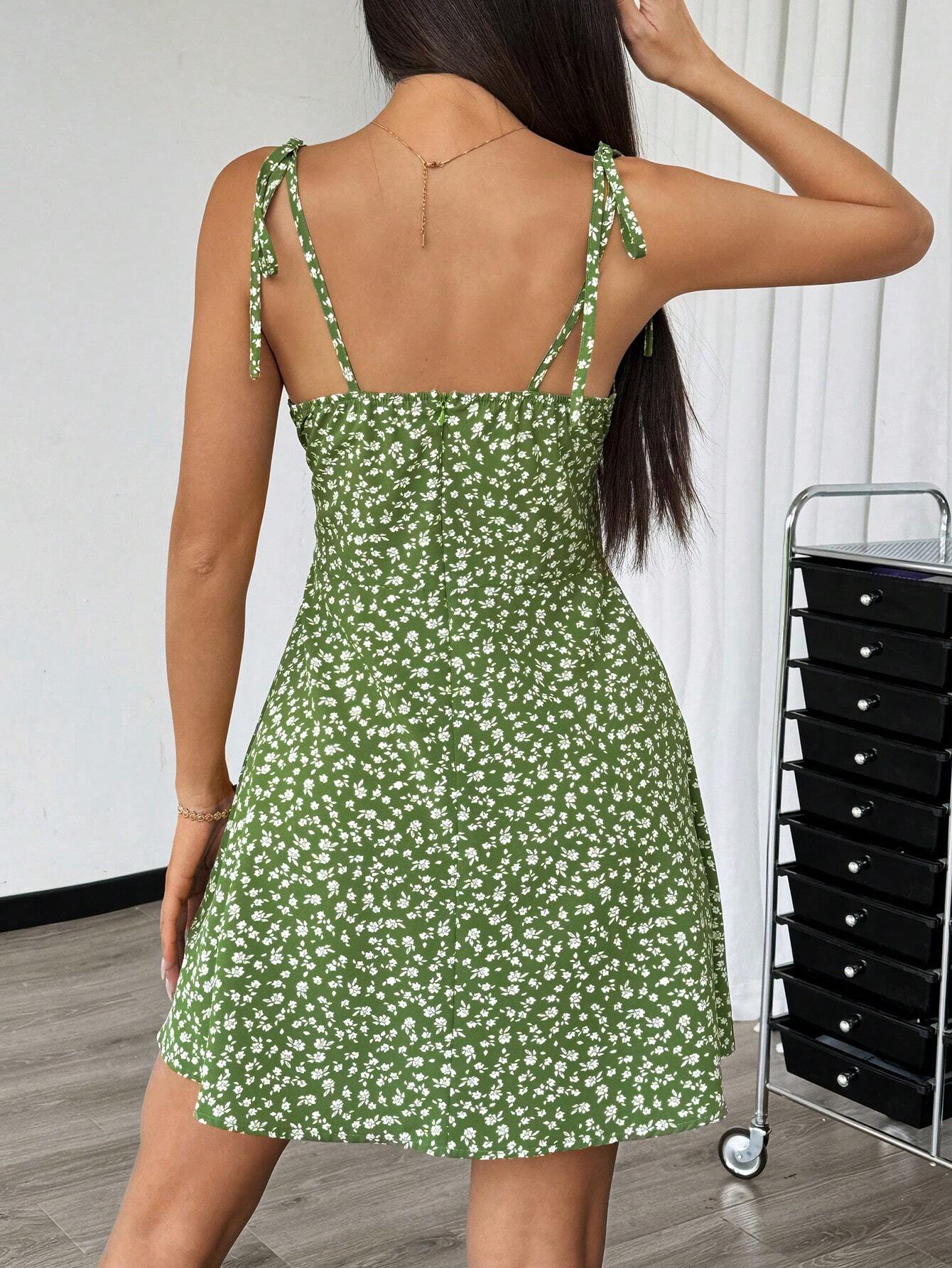 Breezaya Women's Spaghetti Strap Tie-Up Ditsy Floral Mini Dress - image 8