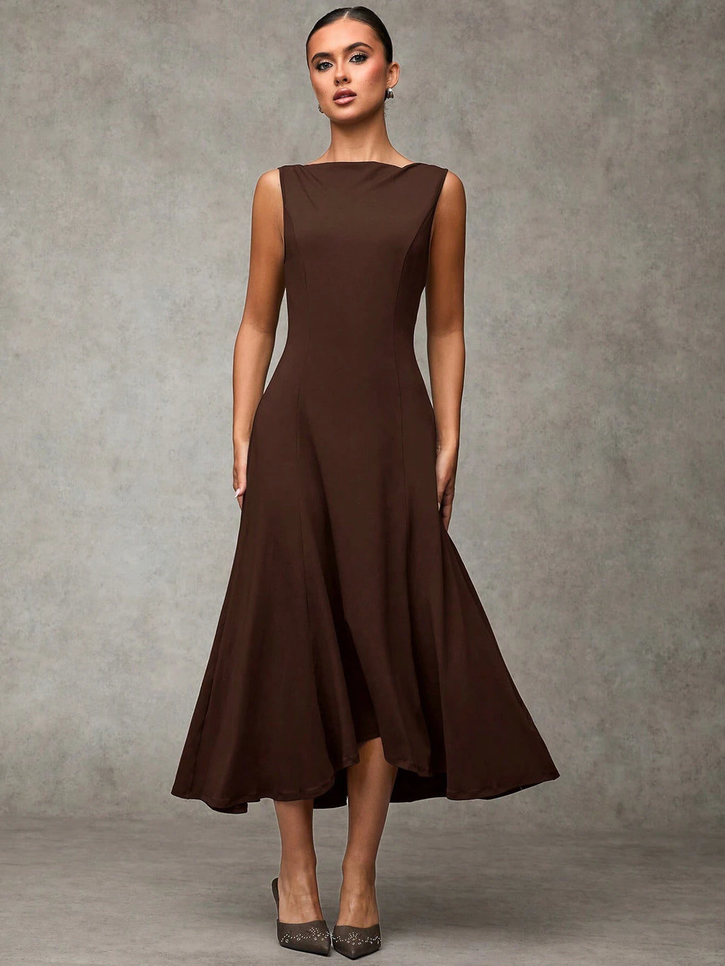 BAE Women's Solid Color Round Neck Sleeveless Elegant Summer Dress