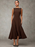 BAE Women's Solid Color Round Neck Sleeveless Elegant Summer Dress