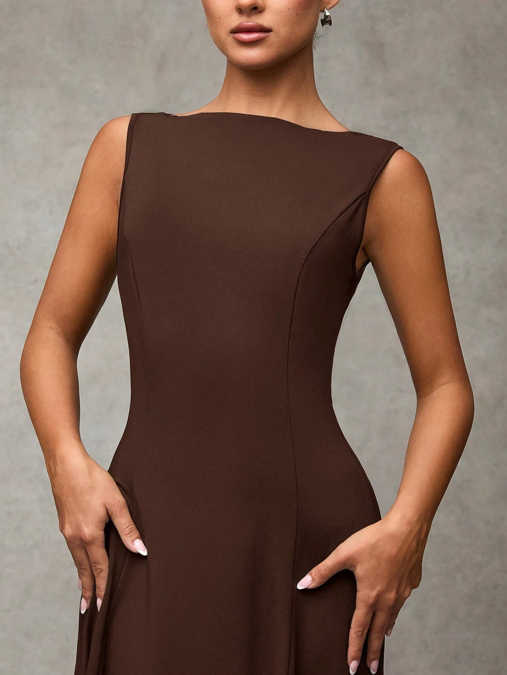 BAE Women's Solid Color Round Neck Sleeveless Elegant Summer Dress