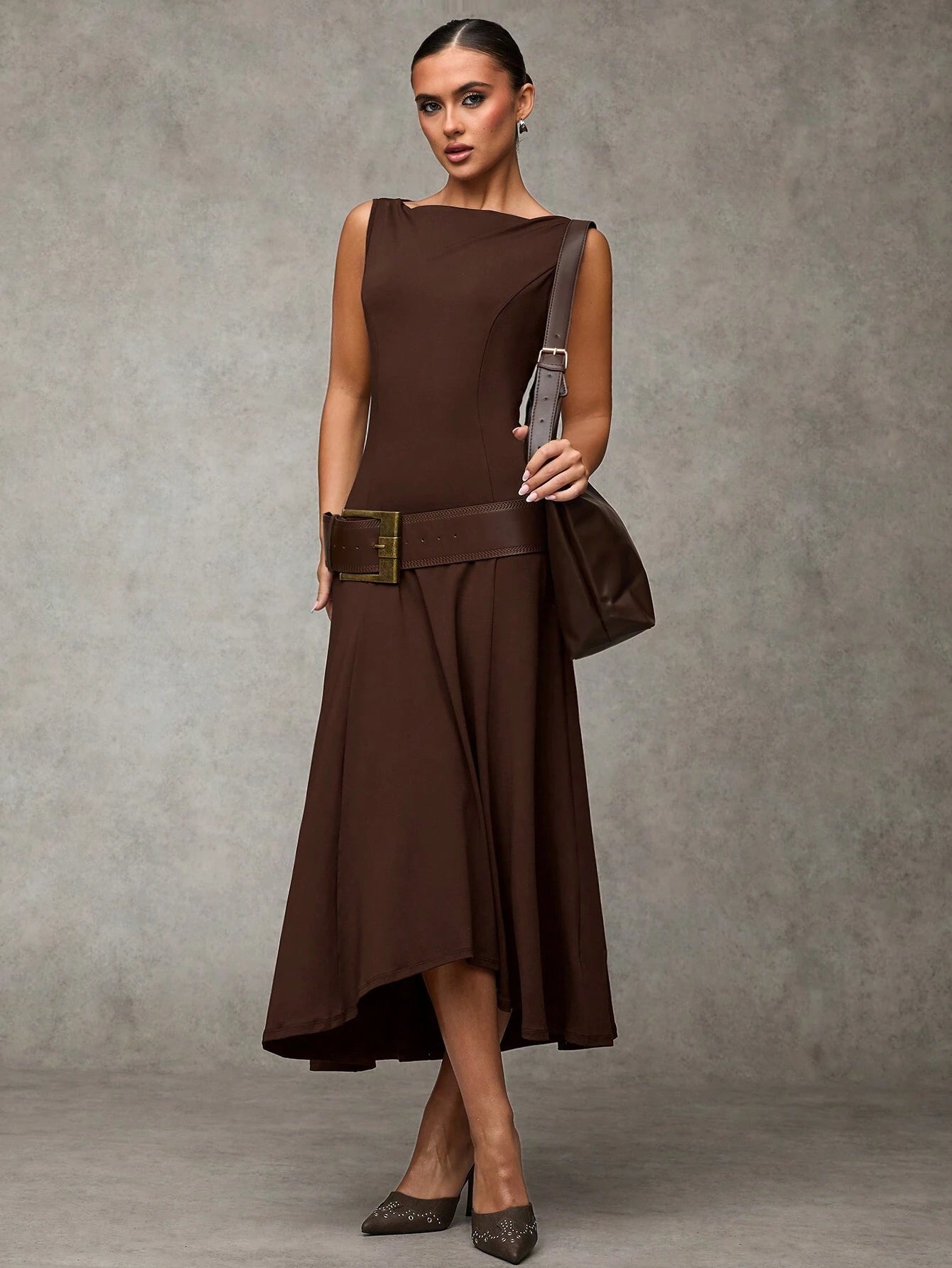 BAE Women's Solid Color Round Neck Sleeveless Elegant Summer Dress
