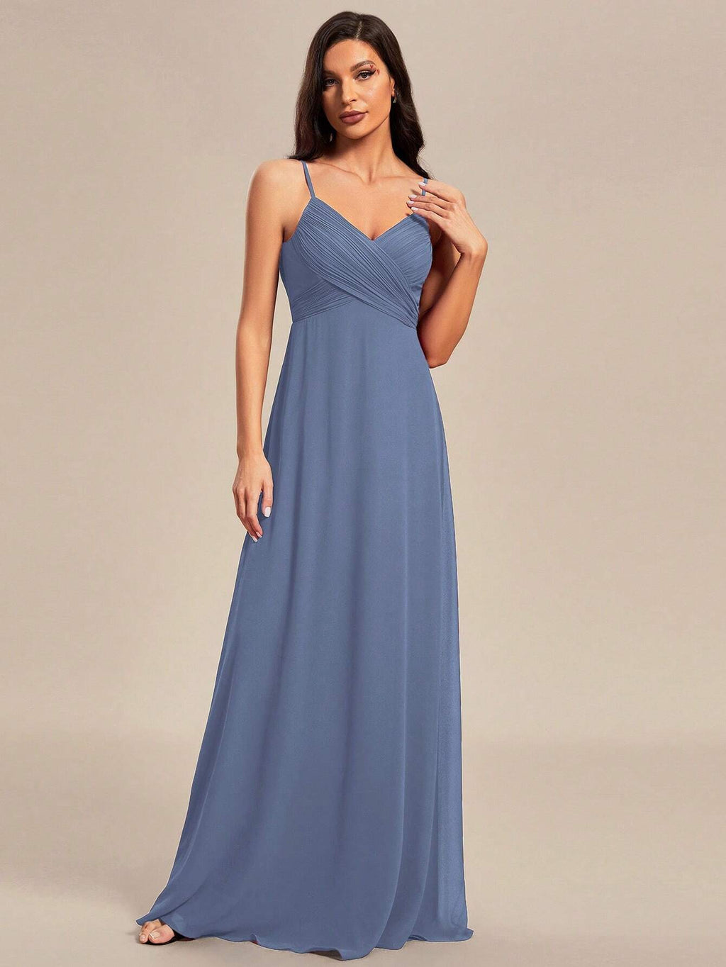EVERPRETTY Spring Chiffon Spaghetti Strap Backless Pleated Pink Bridesmaid Dress, Elegant Wedding Guest Dress - image 19