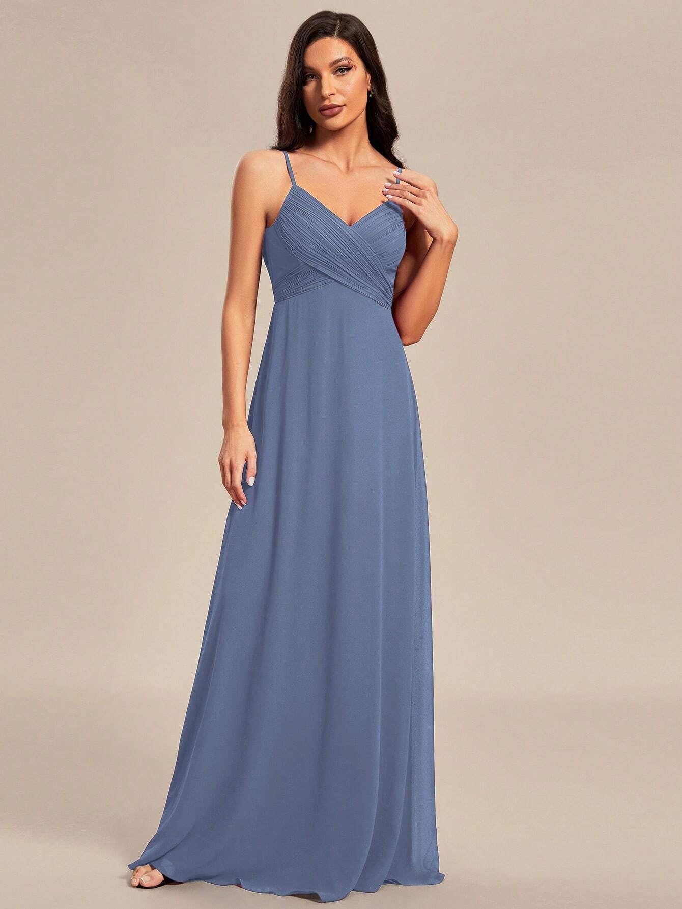 EVERPRETTY Spring Chiffon Spaghetti Strap Backless Pleated Pink Bridesmaid Dress, Elegant Wedding Guest Dress - image 19