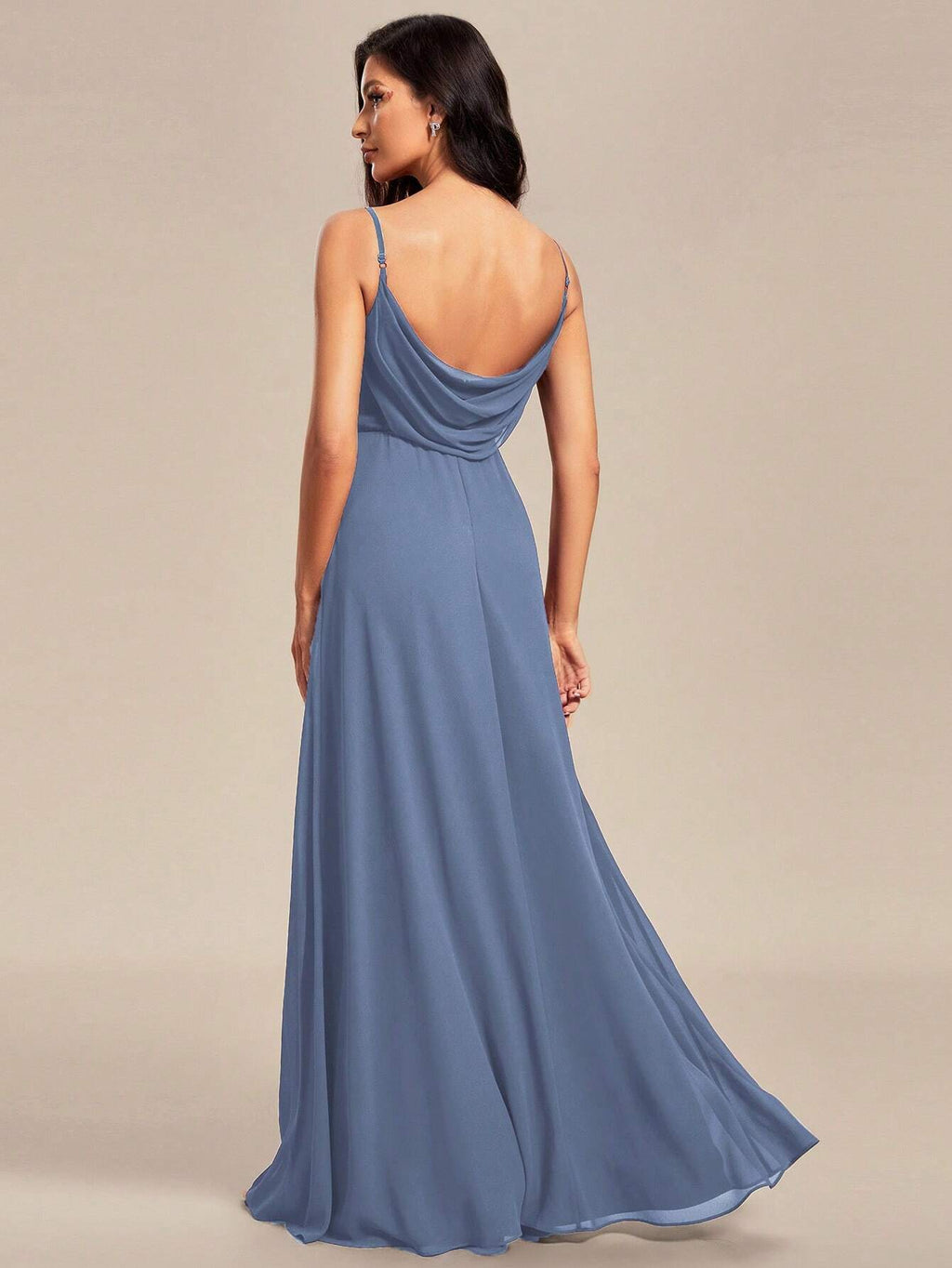 EVERPRETTY Spring Chiffon Spaghetti Strap Backless Pleated Pink Bridesmaid Dress, Elegant Wedding Guest Dress - image 18