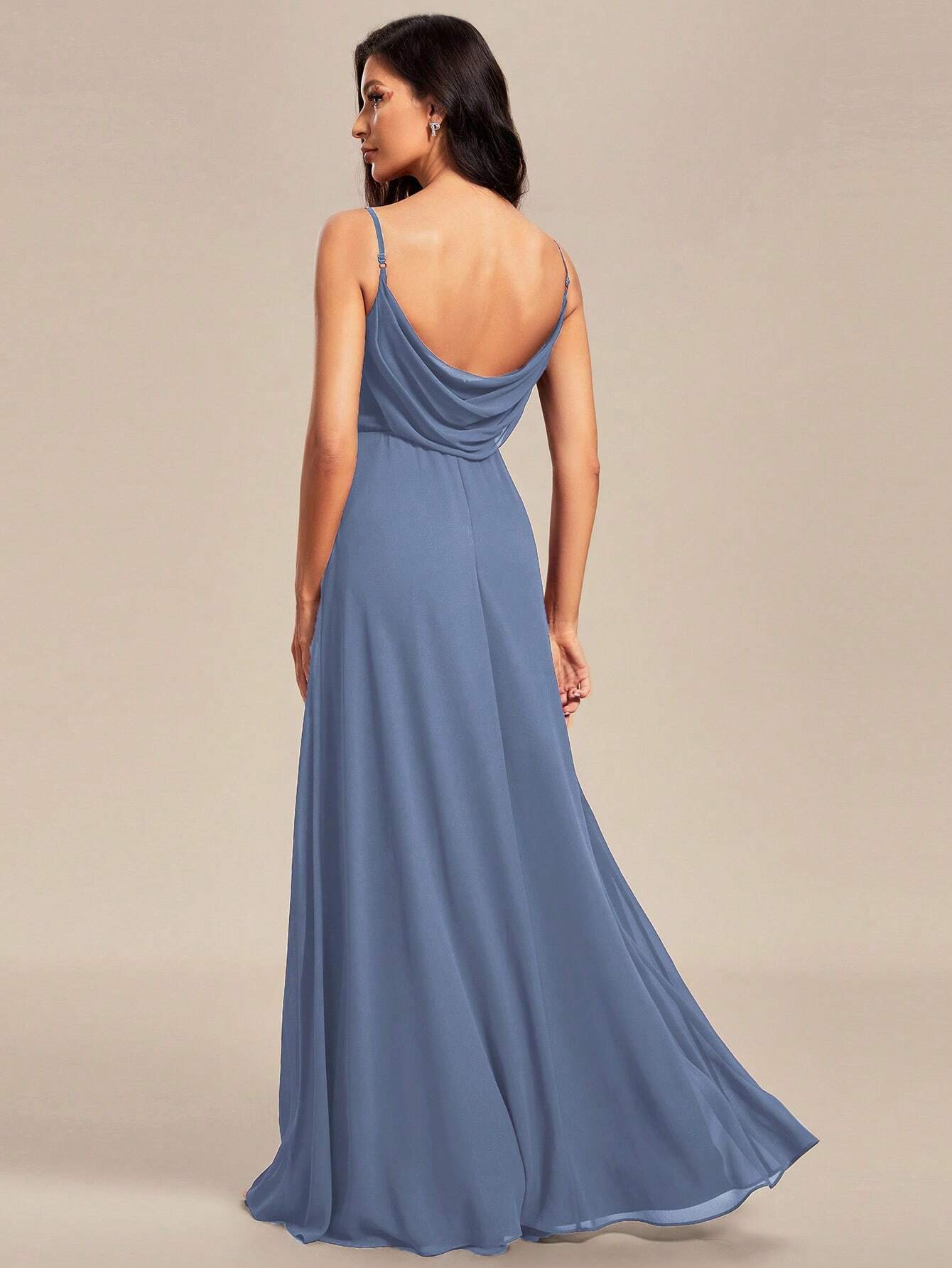 EVERPRETTY Spring Chiffon Spaghetti Strap Backless Pleated Pink Bridesmaid Dress, Elegant Wedding Guest Dress - image 18