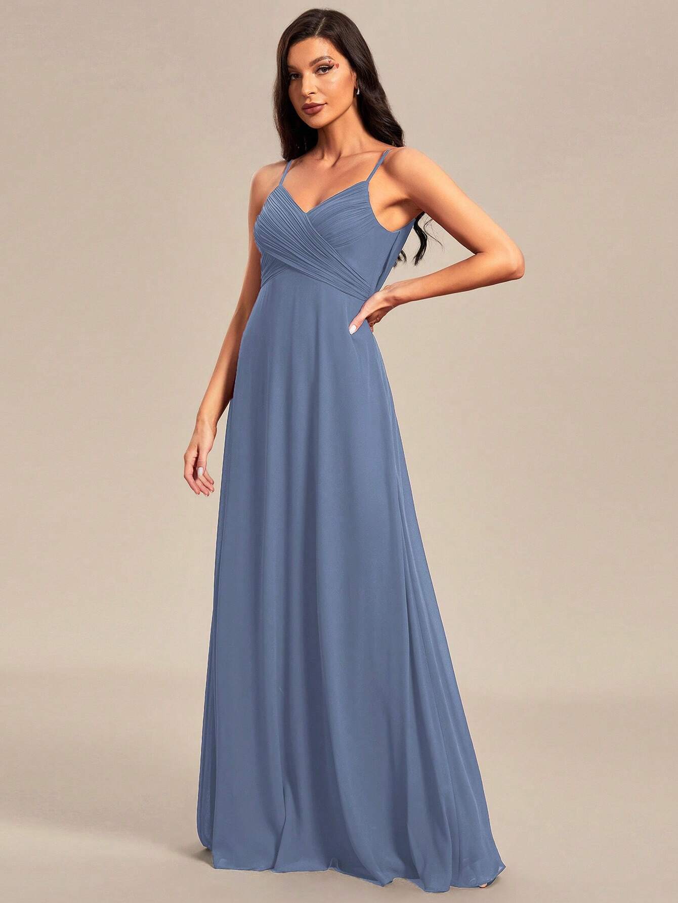 EVERPRETTY Spring Chiffon Spaghetti Strap Backless Pleated Pink Bridesmaid Dress, Elegant Wedding Guest Dress - image 20