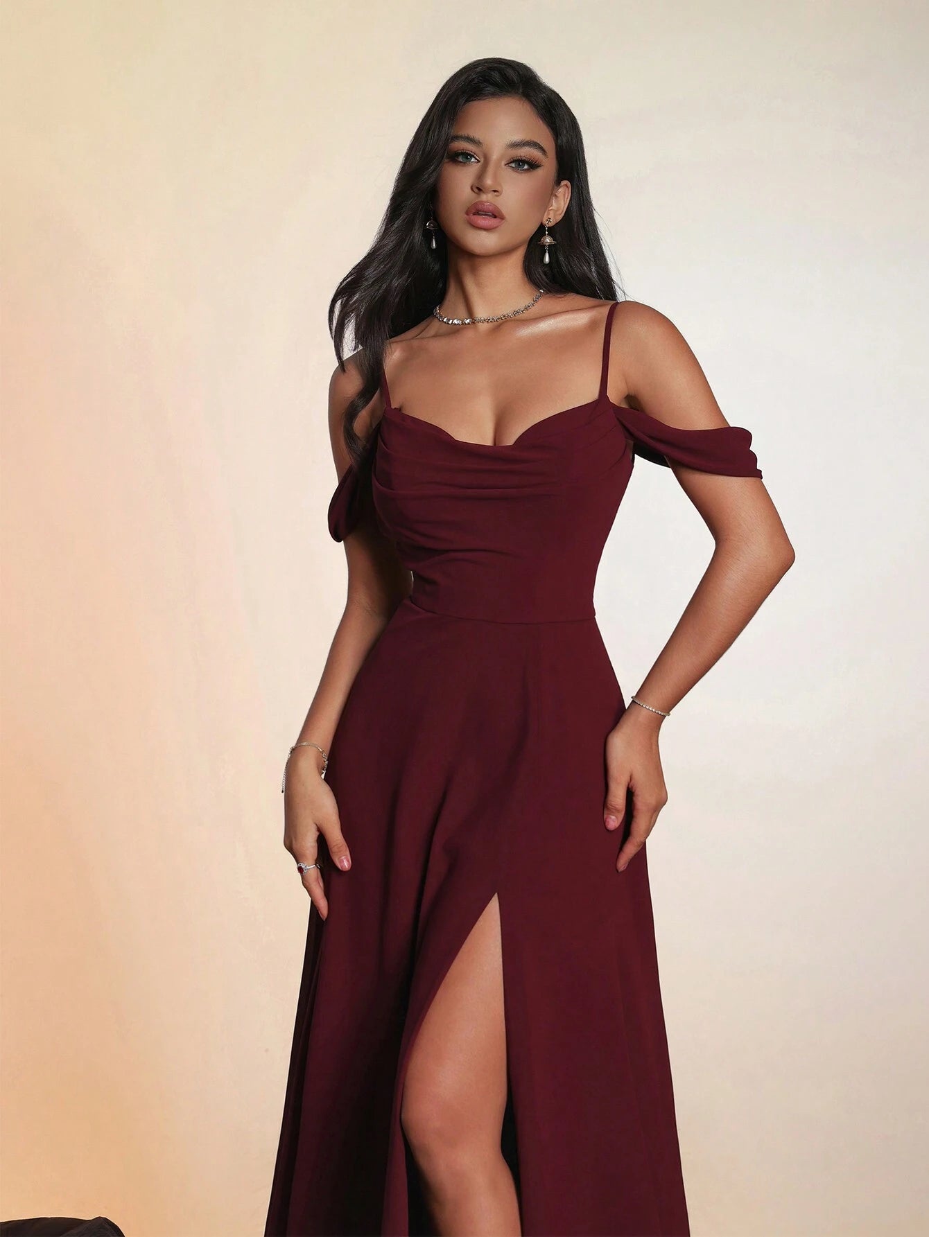 Women's Solid Color Long High-End Formal Evening Gown, Elegant Bridesmaid Dress Wedding Spring - image 10