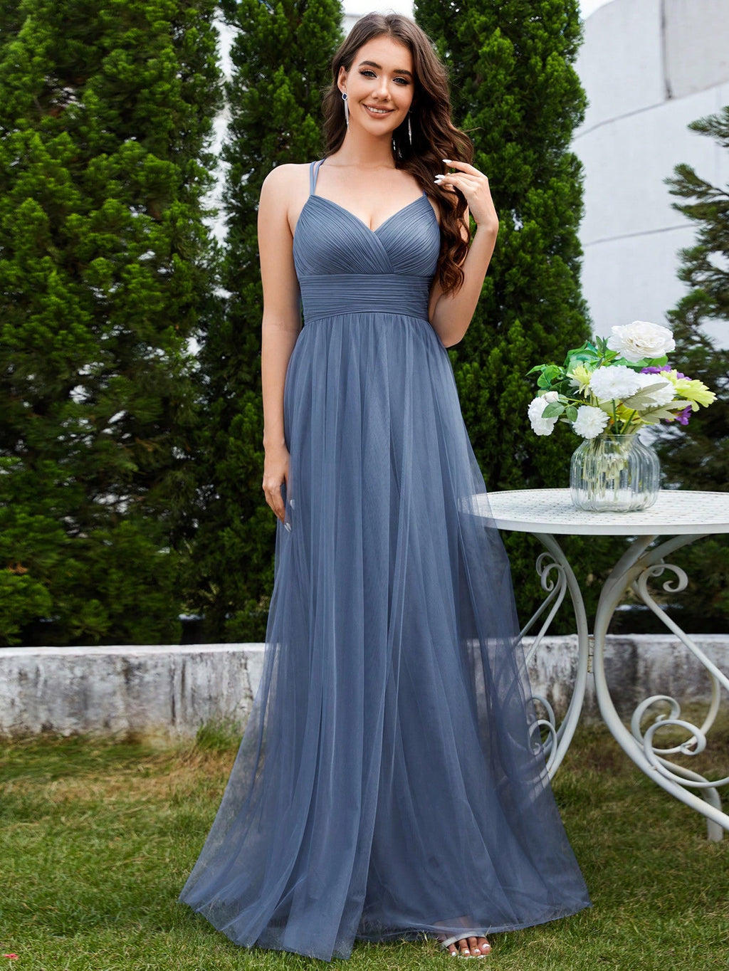 EVERPRETTY Elegant Lace Contrast Mesh Backless Pink Bridesmaid Dress, Suitable For Spring/Summer Weddings, - image 10