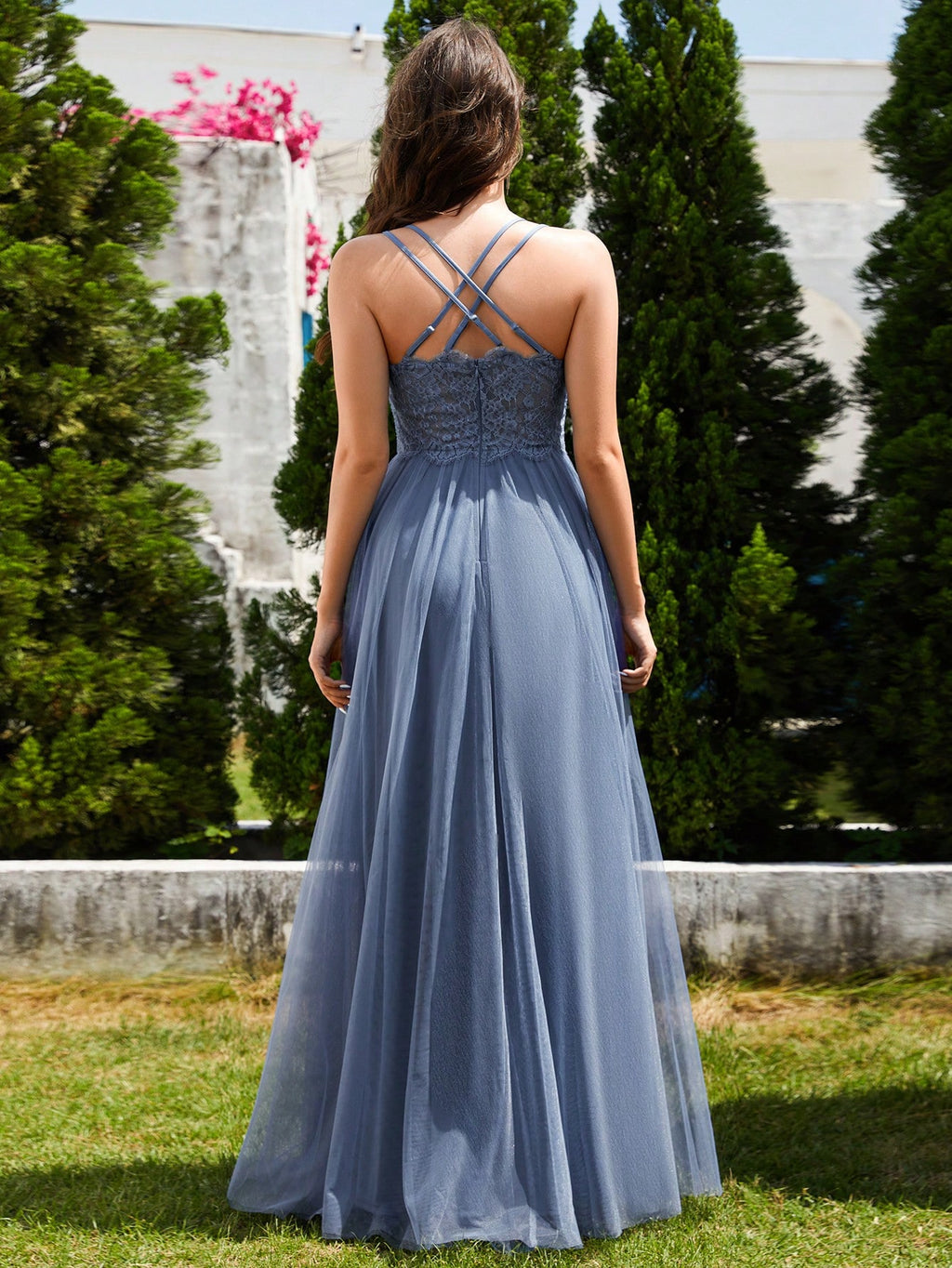 EVERPRETTY Elegant Lace Contrast Mesh Backless Pink Bridesmaid Dress, Suitable For Spring/Summer Weddings, - image 20