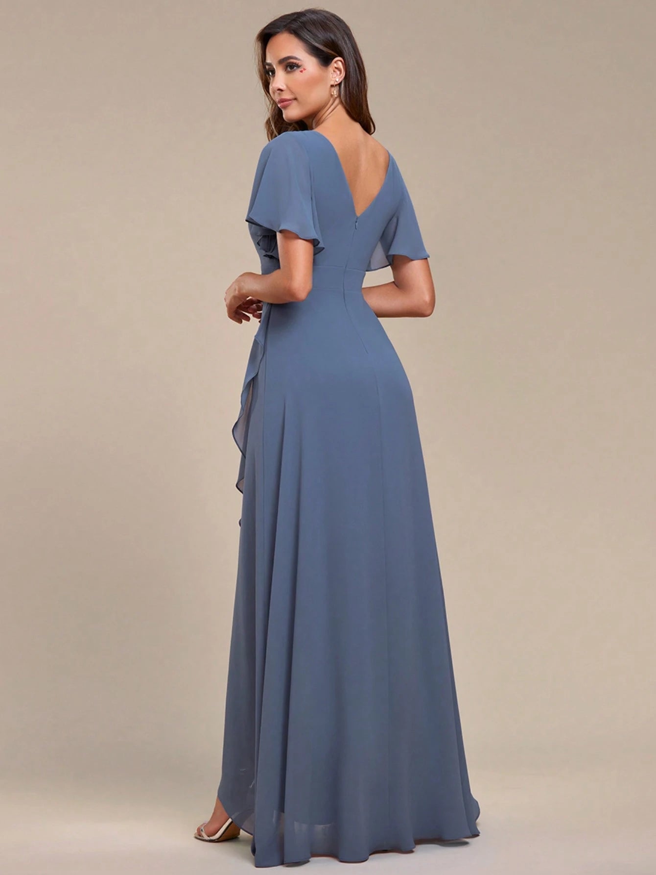 Butterfly Sleeve Ruffle Trim Wrap Hem Chiffon Bridesmaid Dress Elegant Dress - image 13