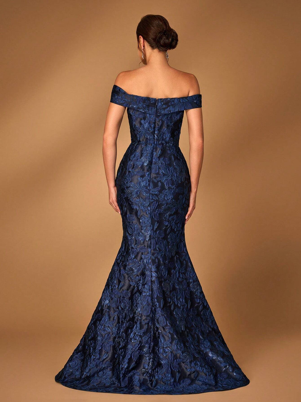 Serin Elegant Navy Blue Spring Evening Gown,Luxurious One Shoulder Jacquard Satin Pleated 3D Floral Slit - image 4