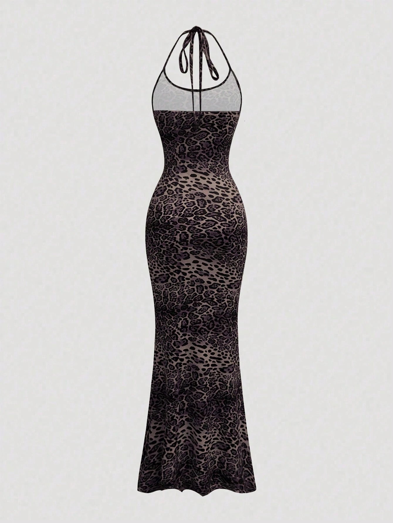 Sweetra Women's Leopard Print Mermaid Hem Fitted Elegant Halter Neck Dress Maxi Women Outfit - image 5