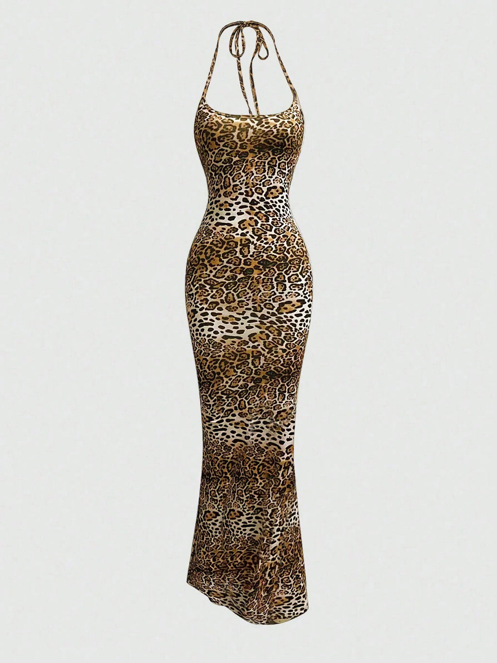 Sweetra Women's Leopard Print Mermaid Hem Fitted Elegant Halter Neck