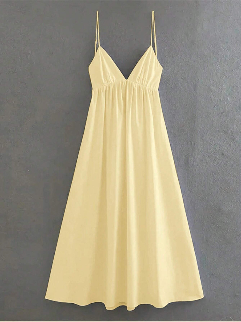 Cévolie Women's Simple Solid Color Ruched Backless Camisole Dress,