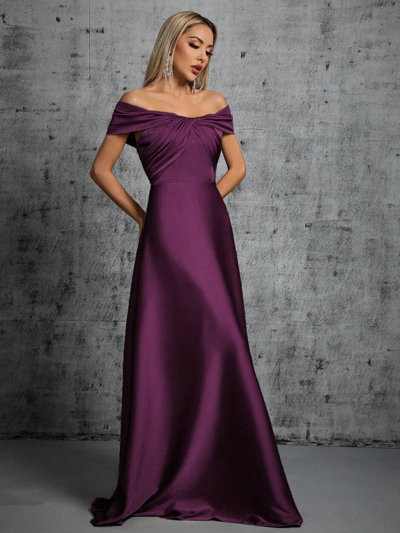 Summer Emerald Green Off-Shoulder Twisted Ruched Satin Maxi Dress, Elegant A-Line Floor-Length Formal Evening - image 20