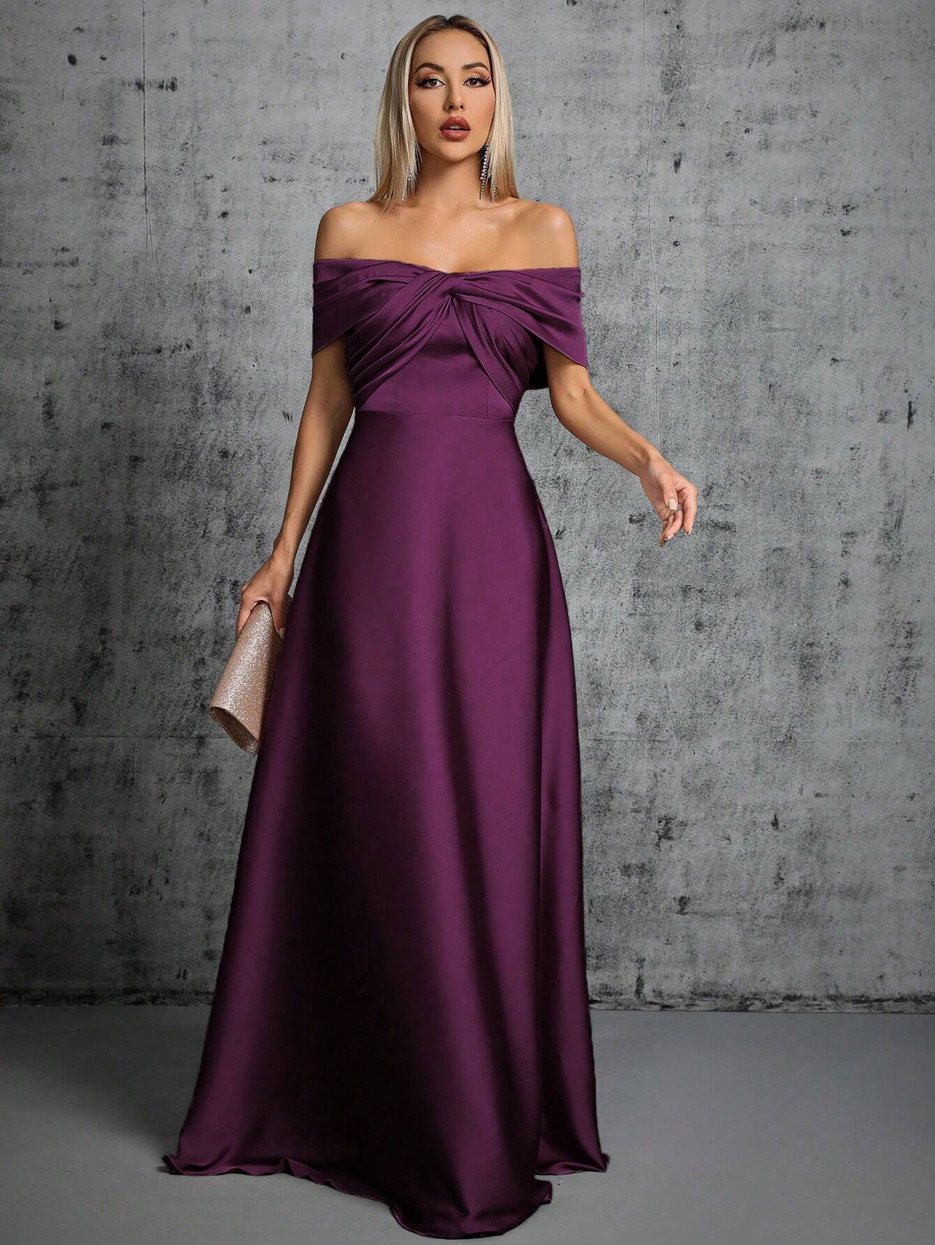 Summer Emerald Green Off-Shoulder Twisted Ruched Satin Maxi Dress, Elegant A-Line Floor-Length Formal Evening - image 18