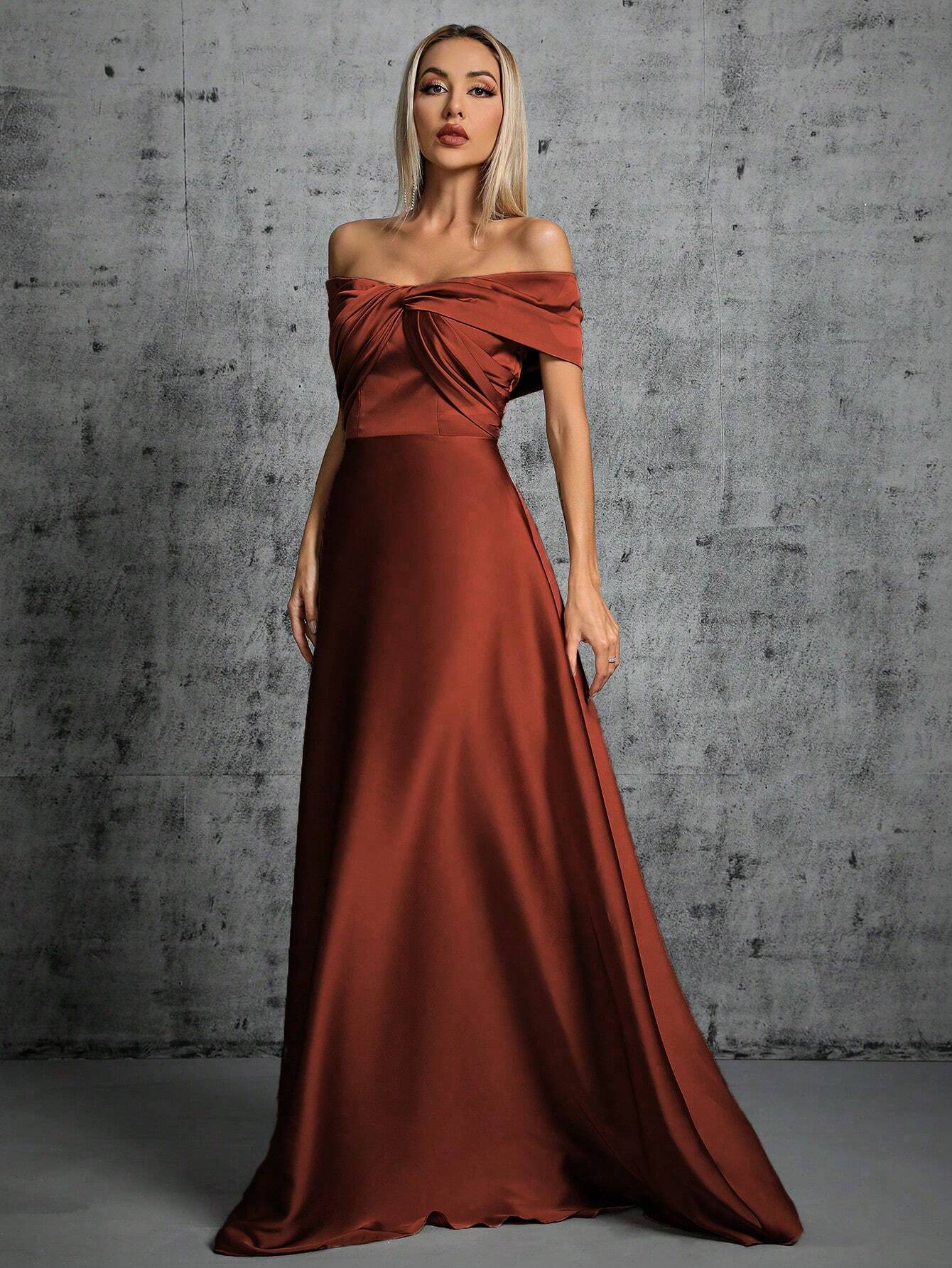Summer Emerald Green Off-Shoulder Twisted Ruched Satin Maxi Dress, Elegant A-Line Floor-Length Formal Evening - image 9
