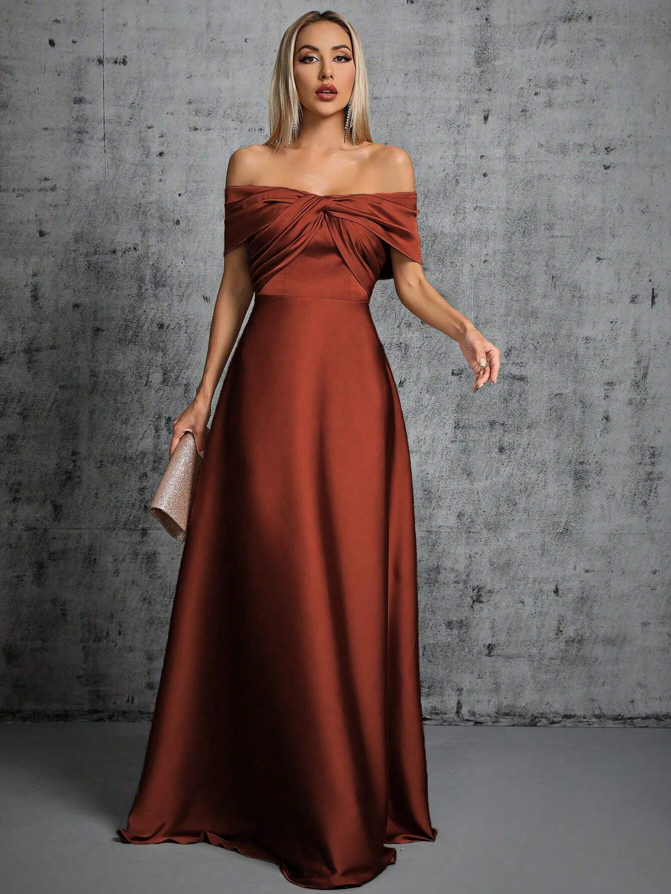 Summer Emerald Green Off-Shoulder Twisted Ruched Satin Maxi Dress, Elegant A-Line Floor-Length Formal Evening - image 8
