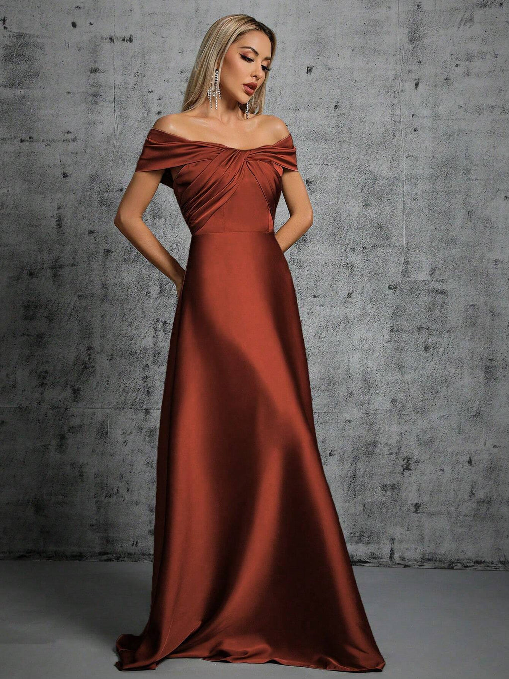 Summer Emerald Green Off-Shoulder Twisted Ruched Satin Maxi Dress, Elegant A-Line Floor-Length Formal Evening - image 10
