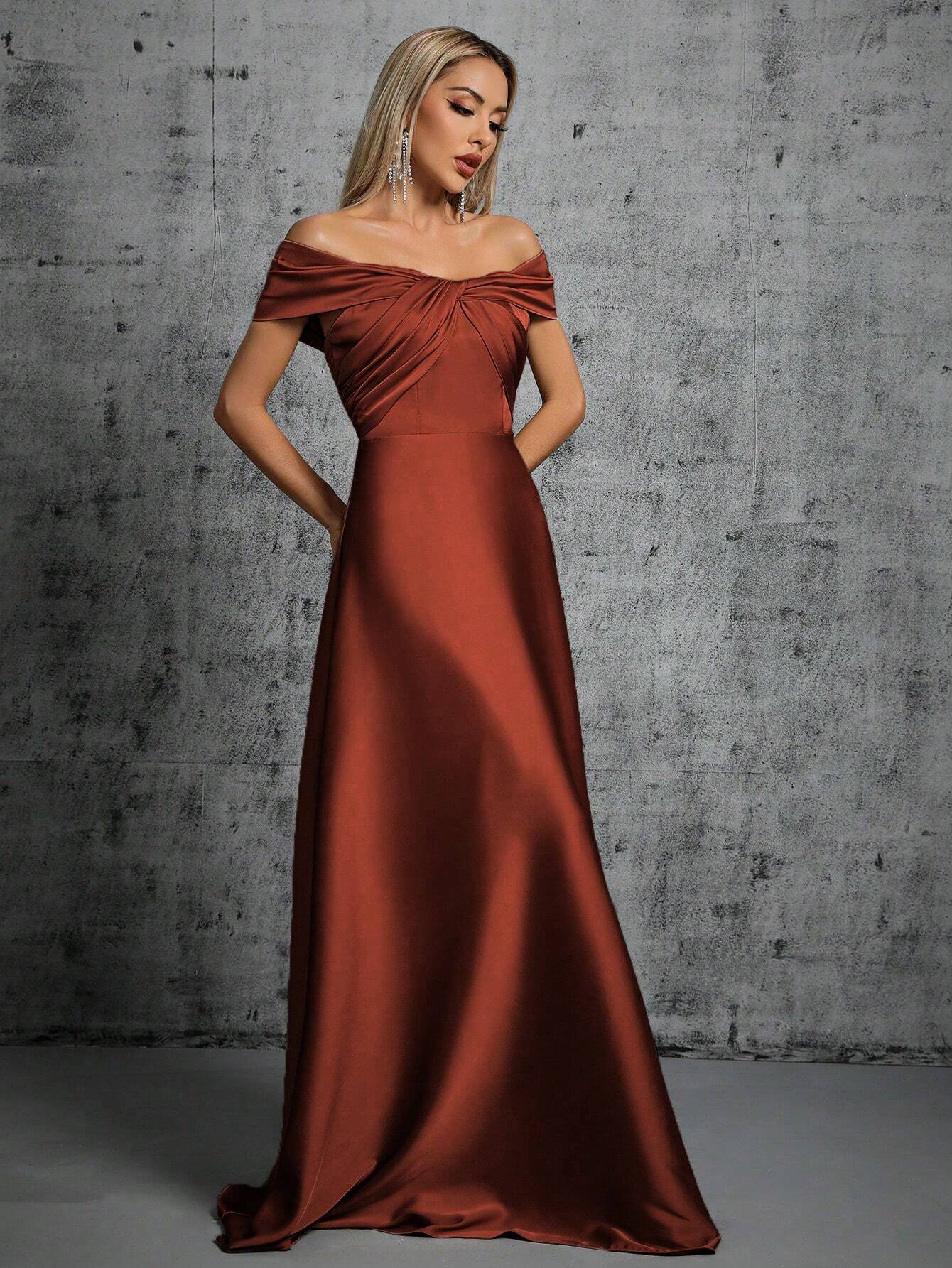 Summer Emerald Green Off-Shoulder Twisted Ruched Satin Maxi Dress, Elegant A-Line Floor-Length Formal Evening - image 10