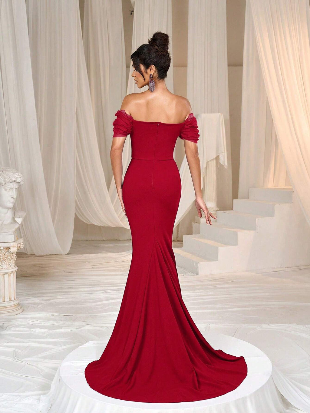 Faeriesty Elegant Off-Shoulder Long Wedding Dress With Ruffle Short Sleeves, Made Of Slightly Stretchy Knit - image 10
