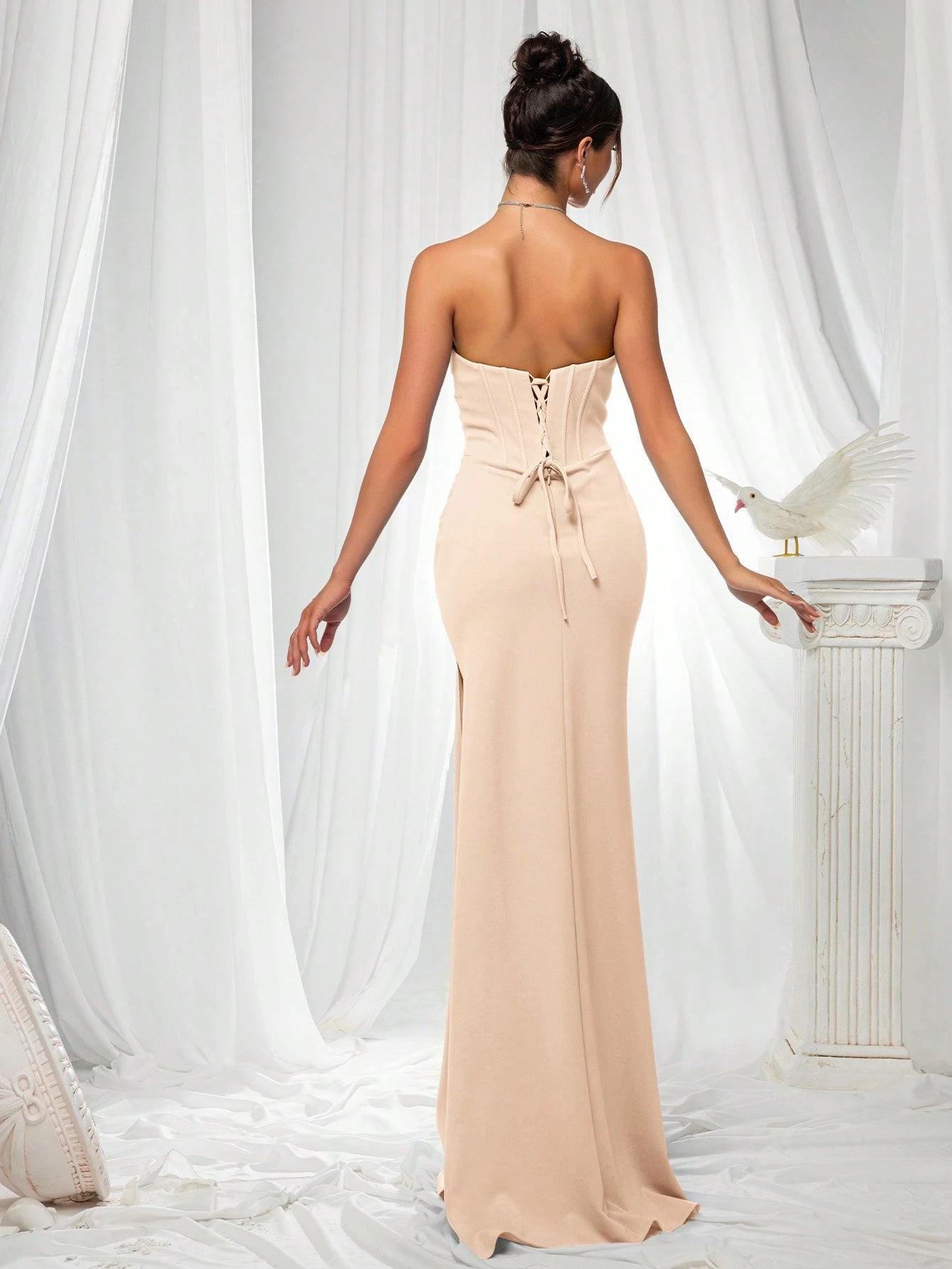 VIPGIRL Elegant Bridesmaid Dress: Strapless Fitted Satin Dress, Paired With Waist-Cinching Top And Draped - image 12