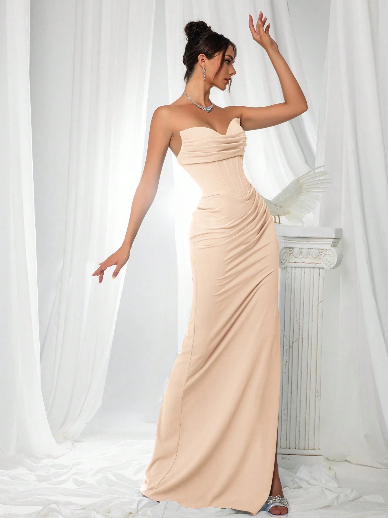 VIPGIRL Elegant Bridesmaid Dress: Strapless Fitted Satin Dress, Paired With Waist-Cinching Top And Draped - image 11