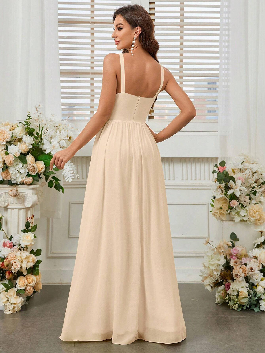 Belle Elegant Light Yellow Summer Chiffon Dress,Boat Neck High Waist Pleated Bridesmaid Dress For - image 3