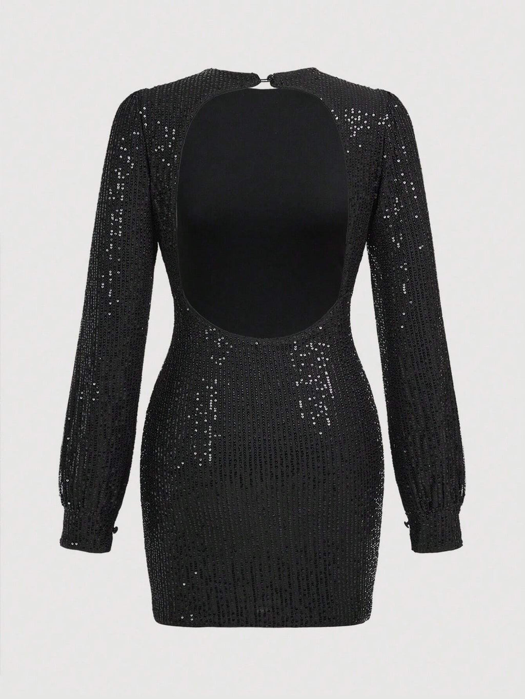 Aloruh Women's Backless Round Neck Bodycon Sequin Long Sleeve Mini Black Dress,Blackness,Autumn,70's,Night - image 7