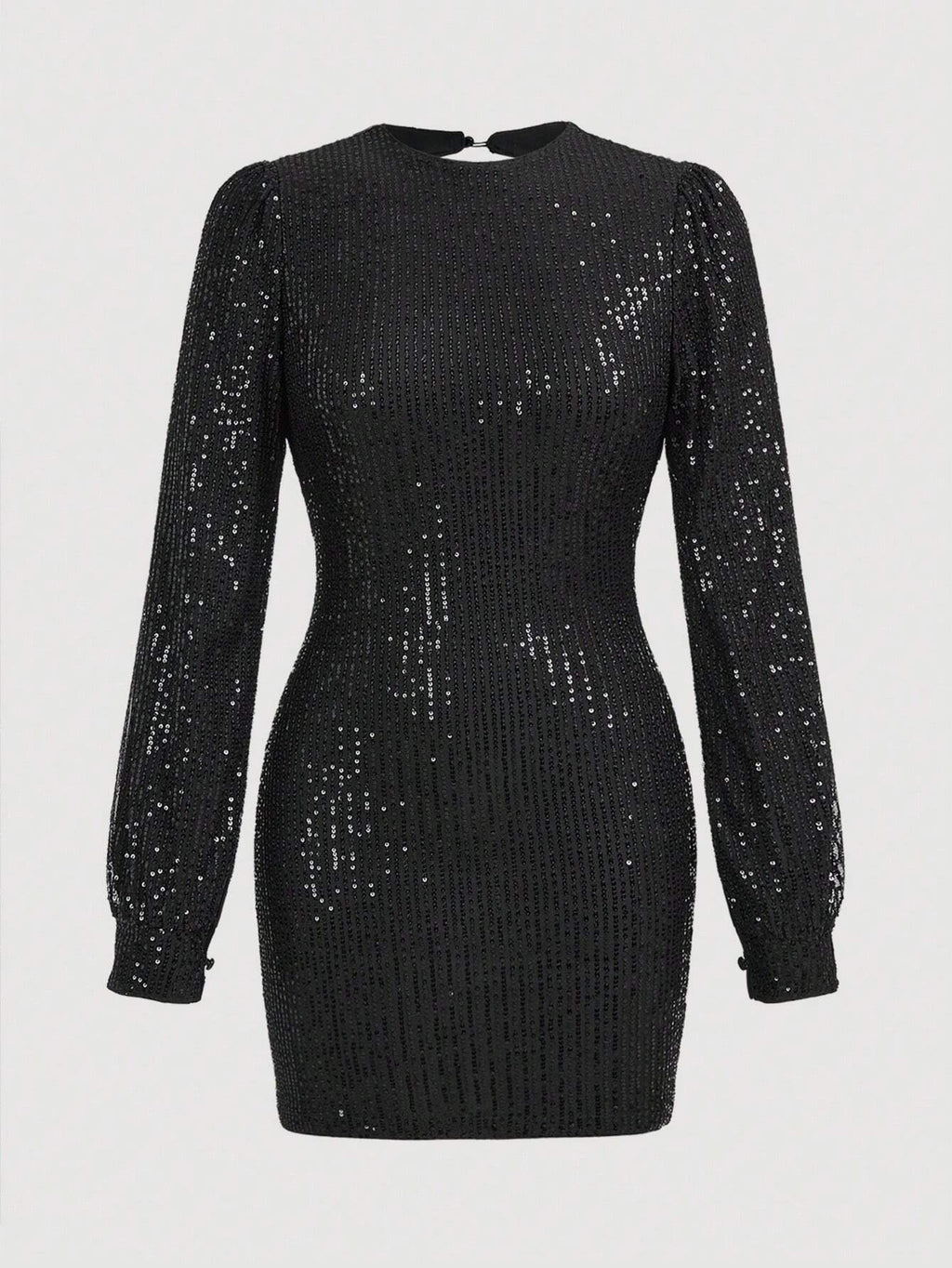 Aloruh Women's Backless Round Neck Bodycon Sequin Long Sleeve Mini Black Dress,Blackness,Autumn,70's,Night - image 8
