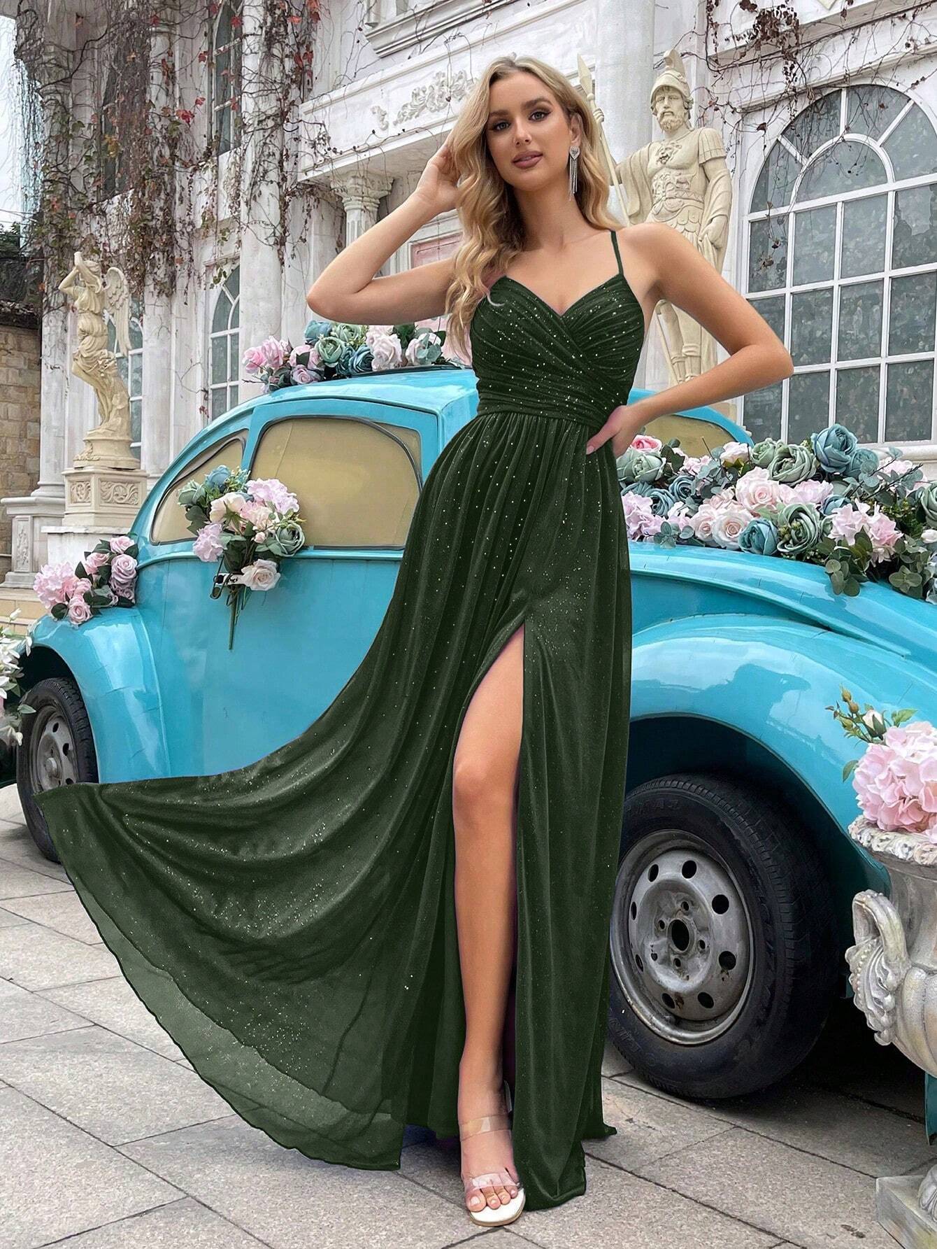 Women's Shiny Camisole Design Bridesmaid Wedding Guest Formal Dress,