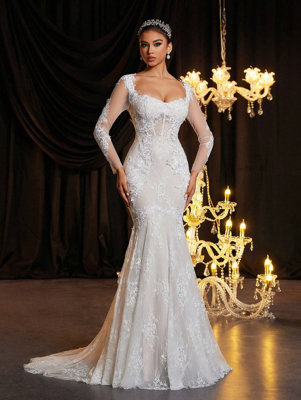 Glamrae Elegant White Summer Wedding Dress,Luxury V-Neck Backless Laced See-Through French Lace Cupped - image 3