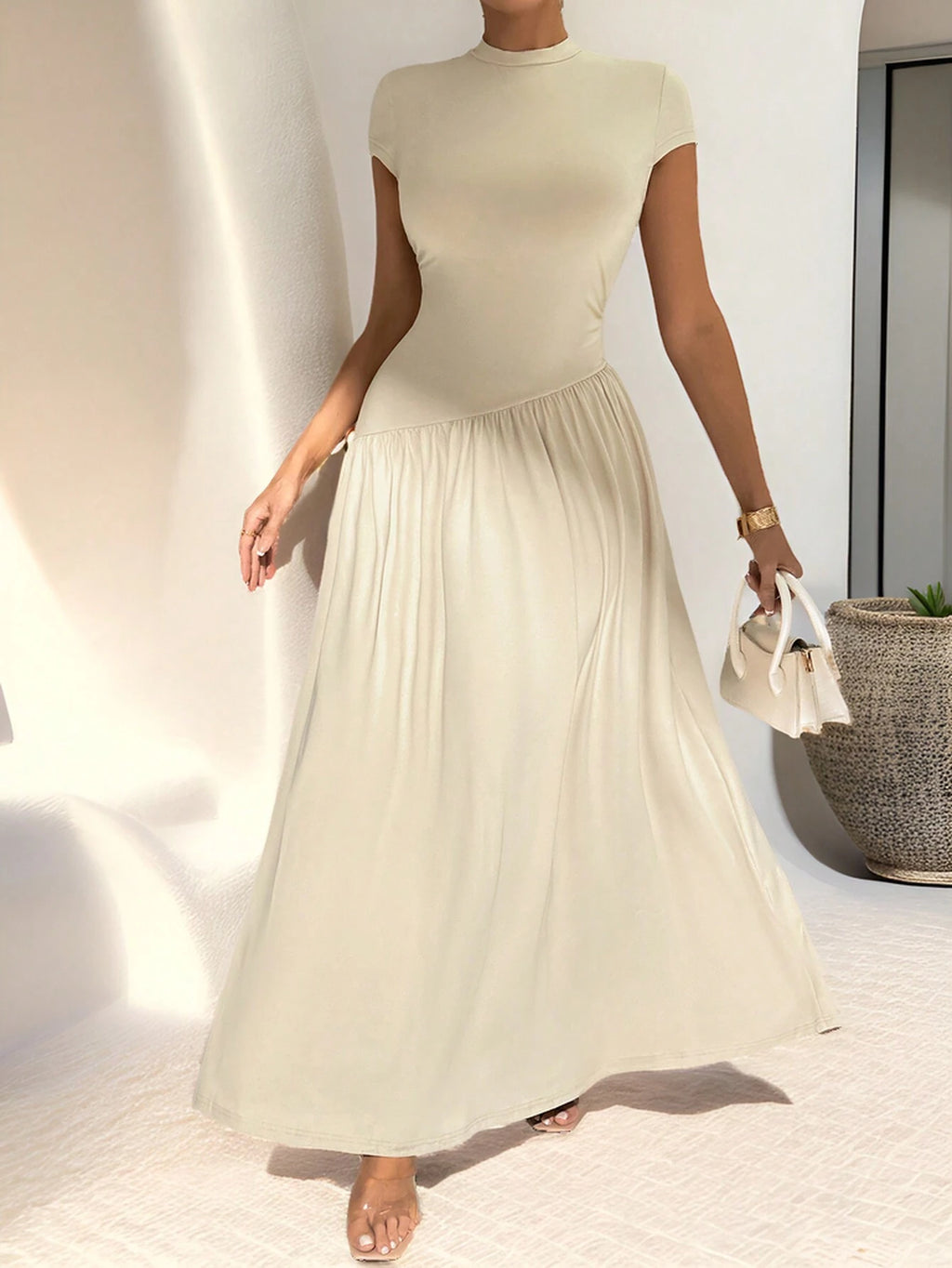 Firerie Elegant Minimalist Daily Wear Asymmetric Hem Fitted Collared