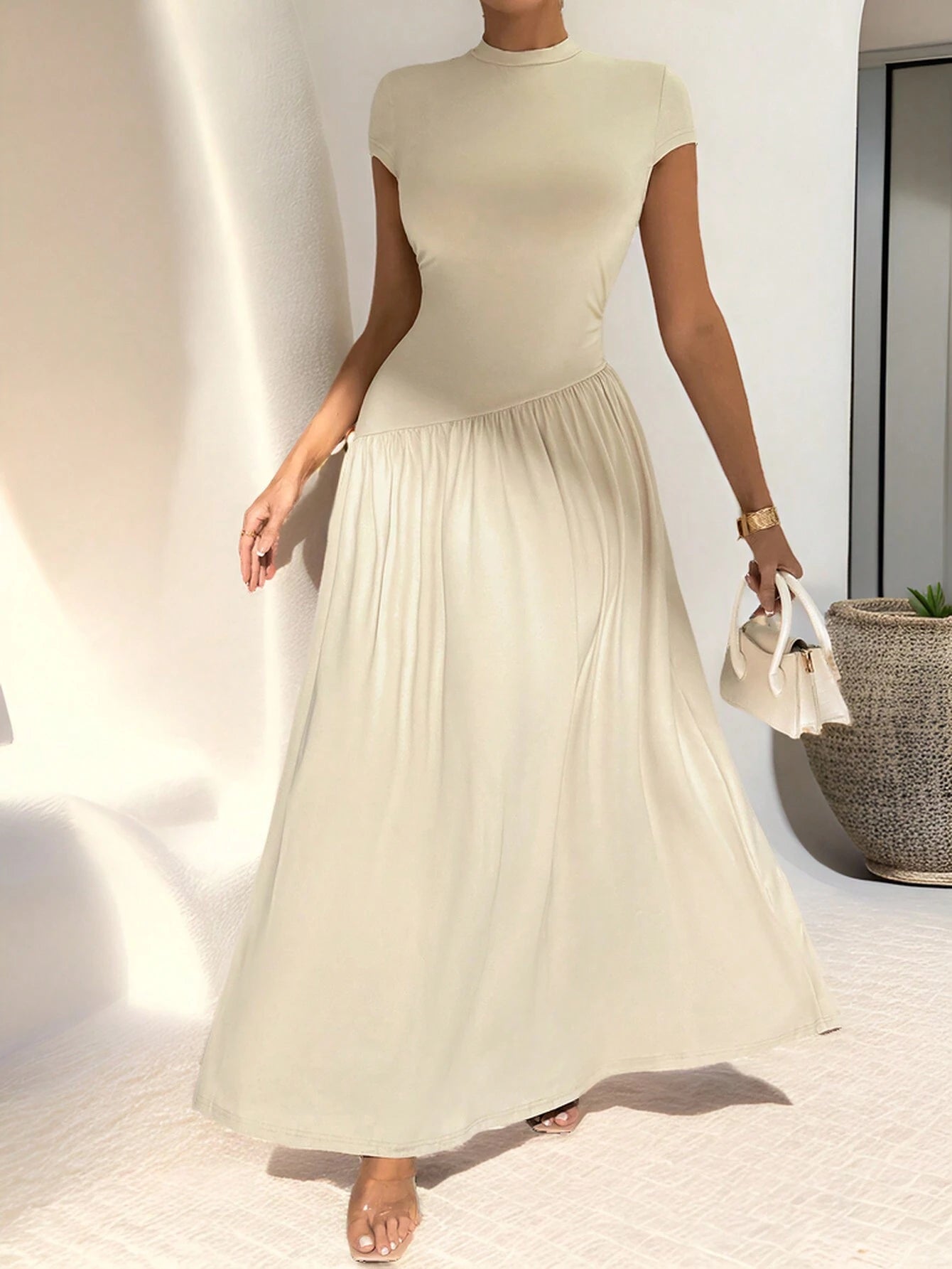 Firerie Elegant Minimalist Daily Wear Asymmetric Hem Fitted Collared