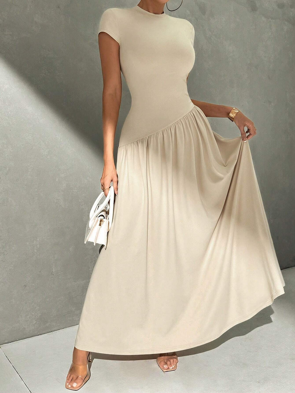 Firerie Elegant Minimalist Daily Wear Asymmetric Hem Fitted Collared