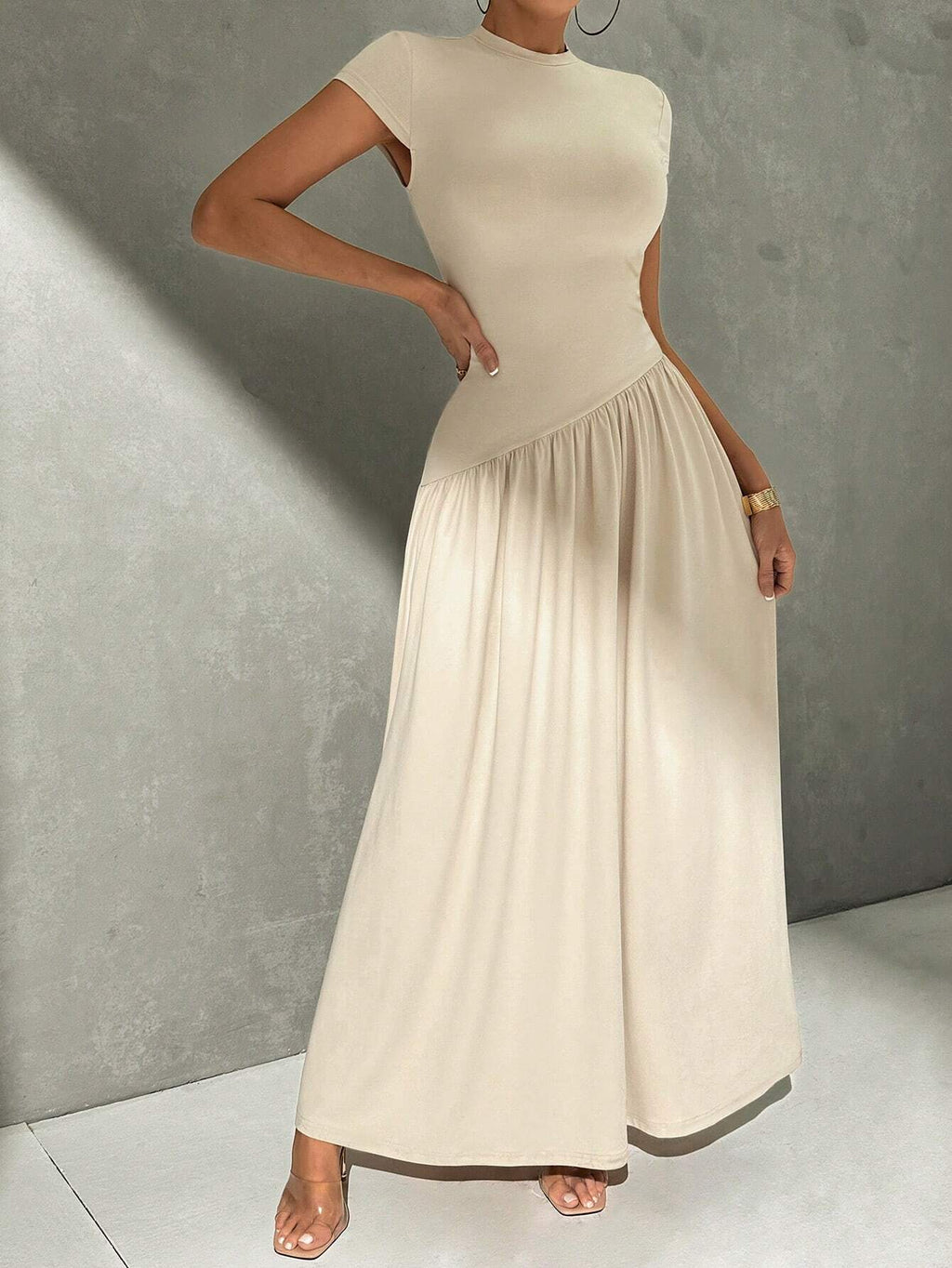 Firerie Elegant Minimalist Daily Wear Asymmetric Hem Fitted Collared