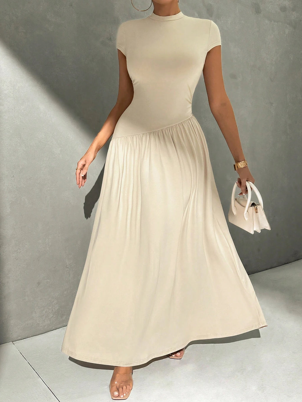 Firerie Elegant Minimalist Daily Wear Asymmetric Hem Fitted Collared