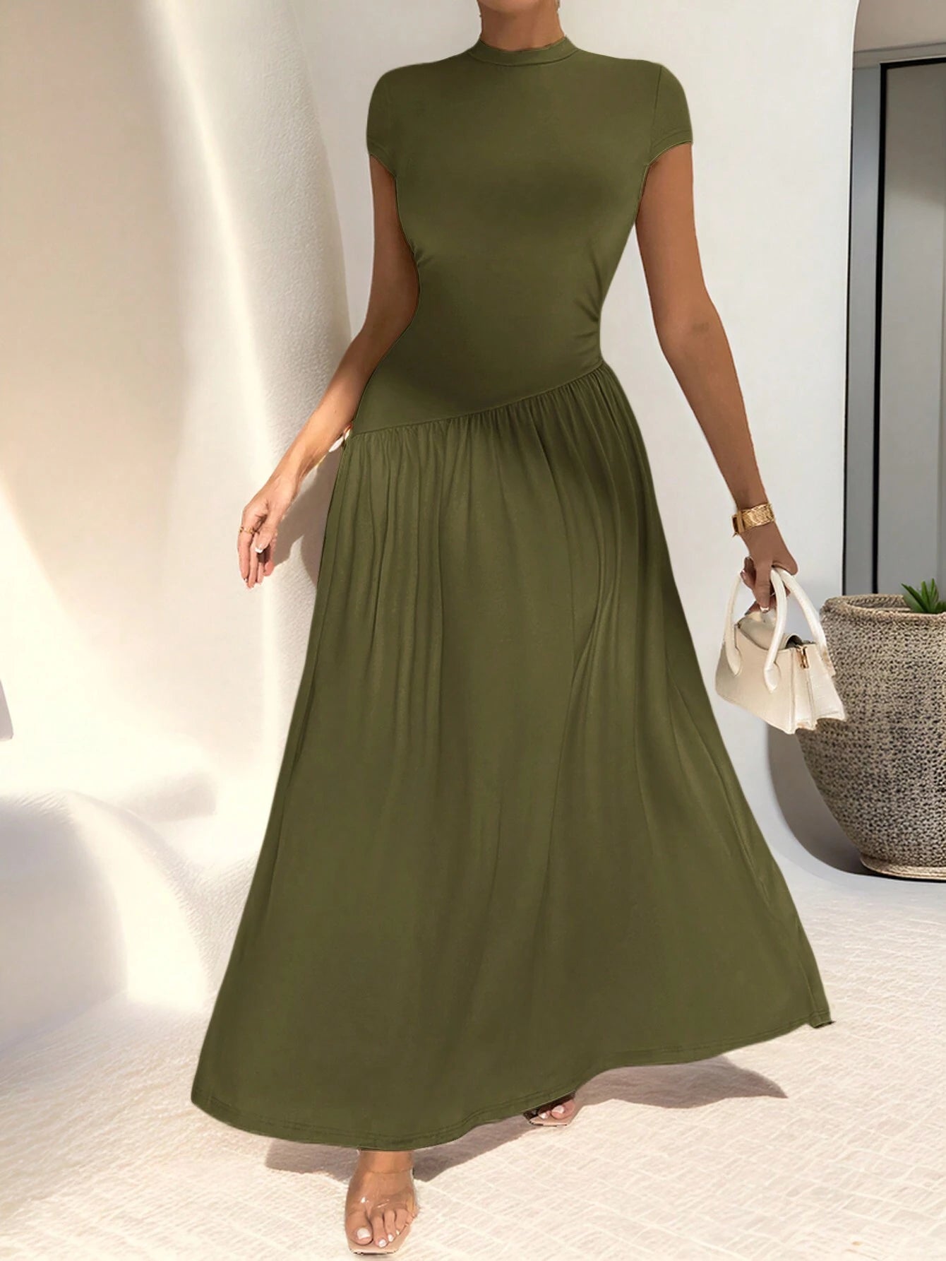 Firerie Elegant Minimalist Daily Wear Asymmetric Hem Fitted Collared