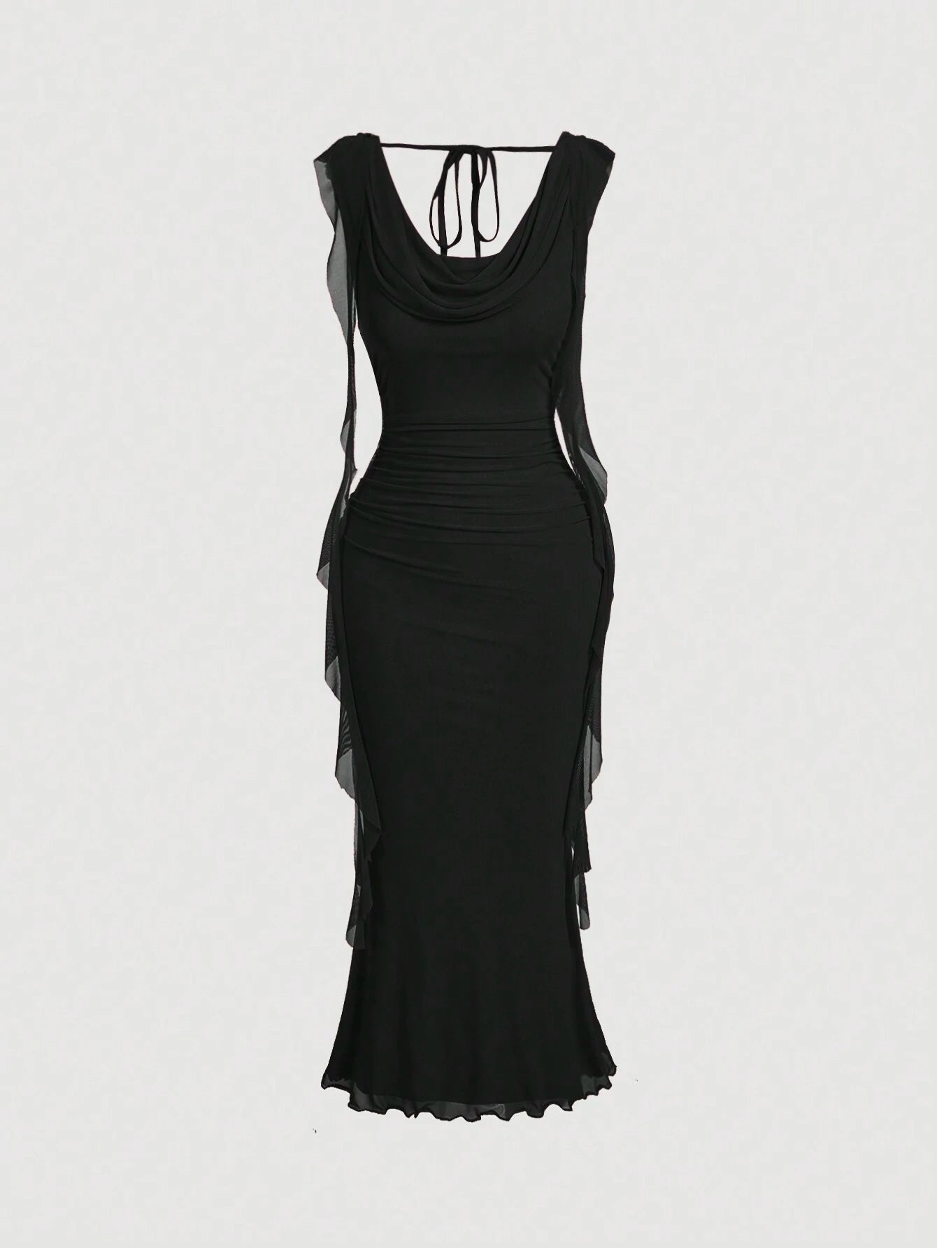 MOD Elegant Sexy Red Summer Party Night Out Date Night Dress For Women,Cowl Neck Ruched Bodycon