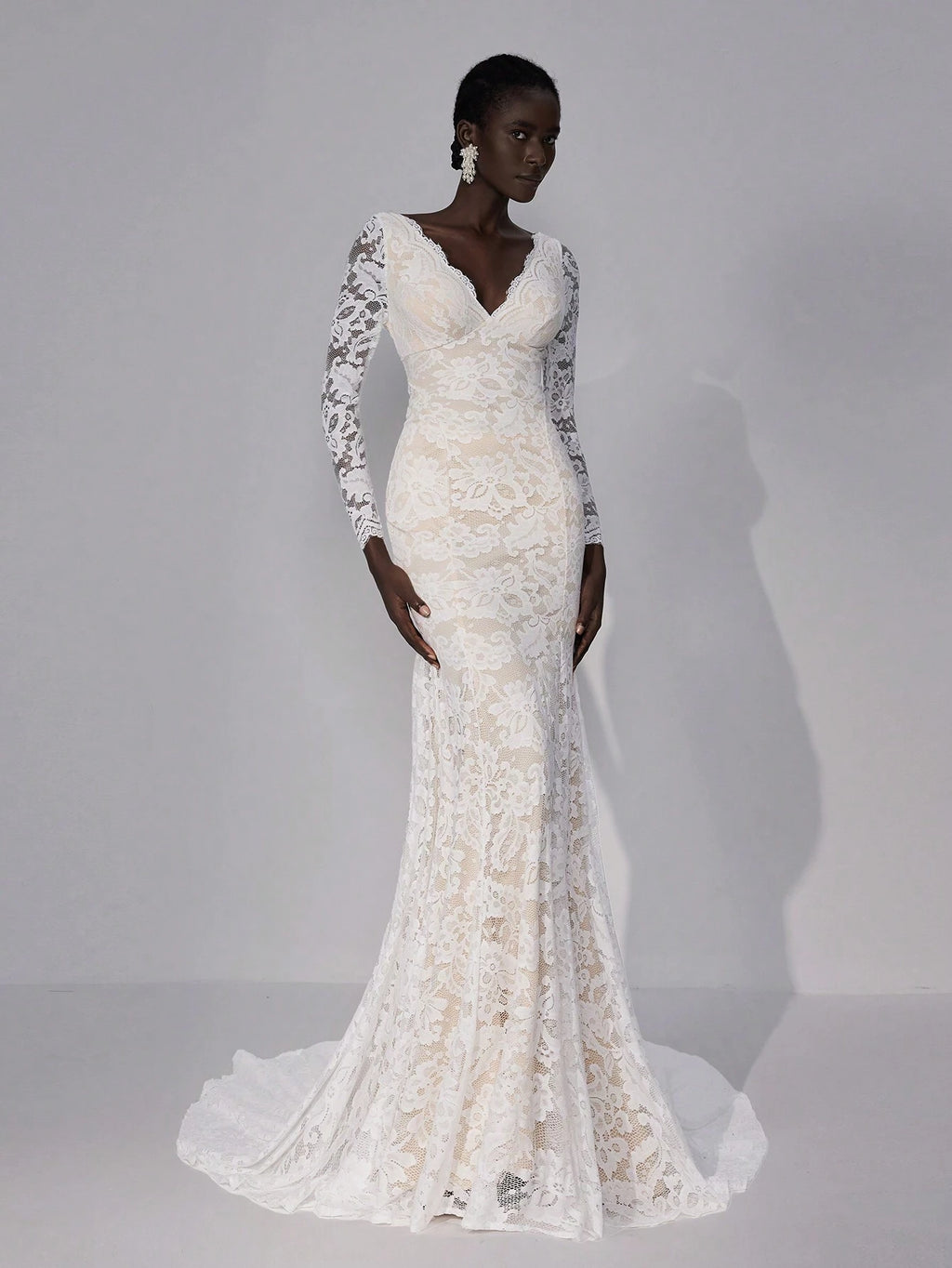 Elitara Elegant White Summer Wedding Dress,Luxurious V-Neck Stretch Lace Backless Engagement Bridal - image 5