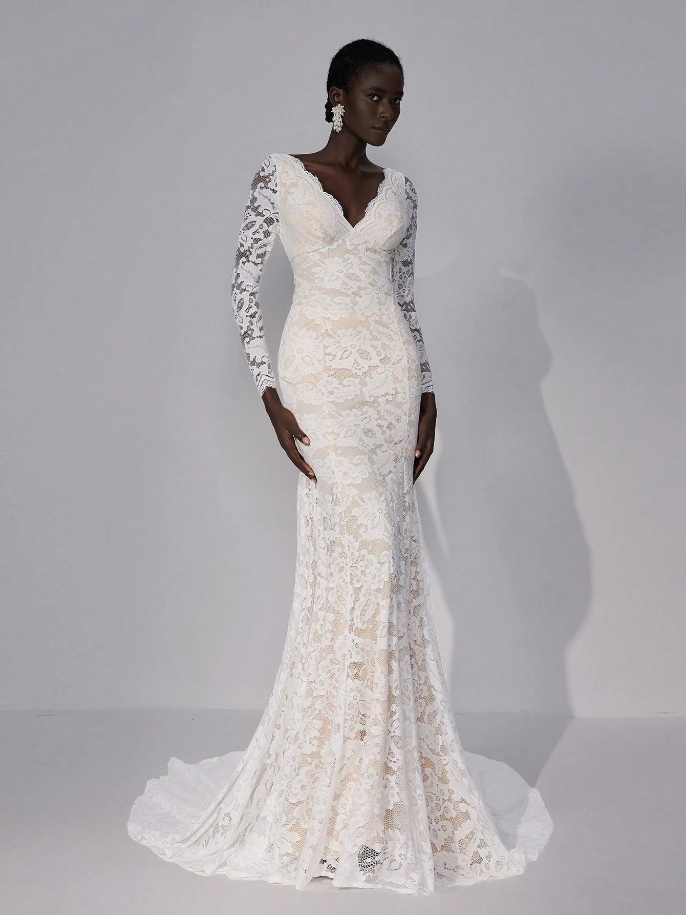 Elitara Elegant White Summer Wedding Dress,Luxurious V-Neck Stretch Lace Backless Engagement Bridal - image 5
