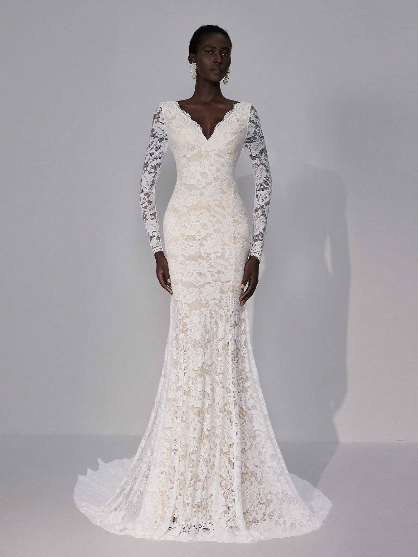 Elitara Elegant White Summer Wedding Dress,Luxurious V-Neck Stretch Lace Backless Engagement Bridal - image 6