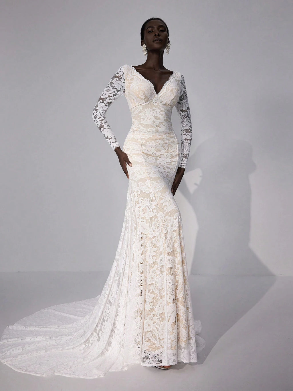 Elitara Elegant White Summer Wedding Dress,Luxurious V-Neck Stretch Lace Backless Engagement Bridal - image 7