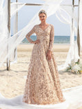 Faeriesty Mosy Elegant Floral Sequin Cross Neck Mother Of The Bride Formal Dress